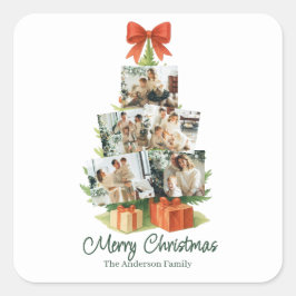 Pegatina Cuadrada Elegante árbol de Navidad con arcos y presencias r