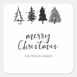 Pegatina Cuadrada Elegante árbol de Navidad Minimalista