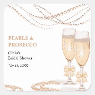 Pegatina Cuadrada Elegante Arco de Oro Perlas y Prosecco Despedida d