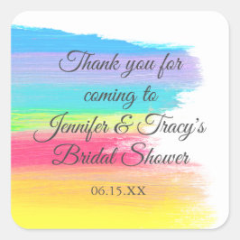 Pegatina Cuadrada Elegante Arcoíris Personalizado Despedida de Solte