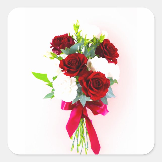 Pegatina Cuadrada Elegante Arreglo Floral Con Borgoña (Anverso)
