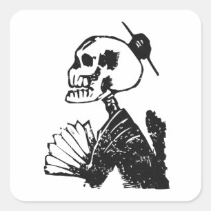 Pegatina Cuadrada Elegante Arte de Posada Calavera