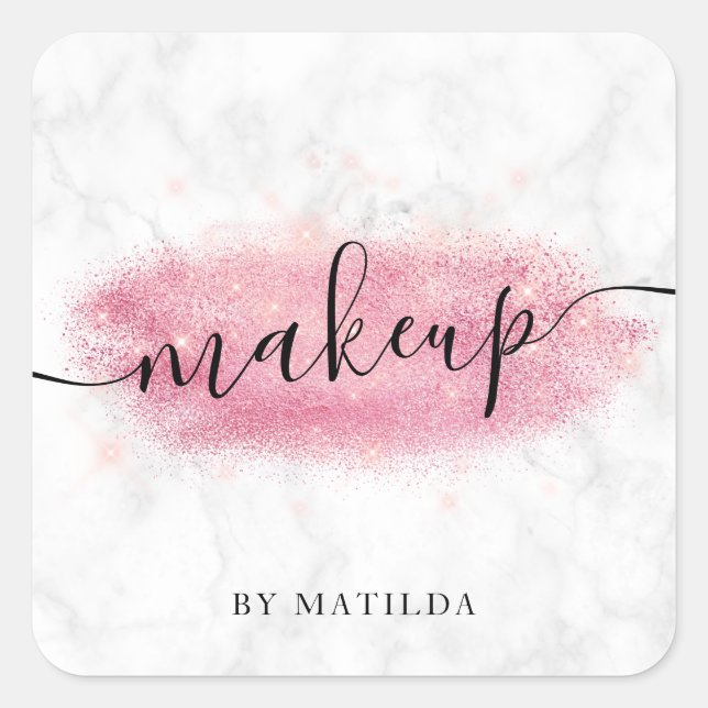 Pegatina Cuadrada Elegante artista de maquillaje de mármol rosa purp (Anverso)
