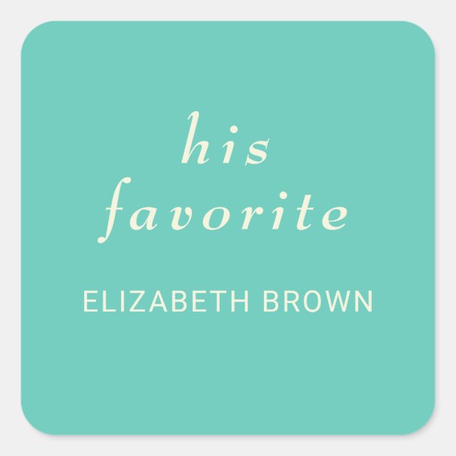 Pegatina Cuadrada Elegante Awe Acuático Simple con Monograma Boda (Anverso)