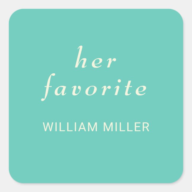 Pegatina Cuadrada Elegante Awe Acuático Simple con Monograma Boda (Anverso)