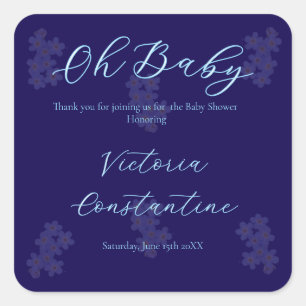 Pegatina Cuadrada Elegante Azul añil Oh Baby Script Floral