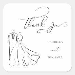 Pegatina Cuadrada Elegante B&W Tux & Vestir Gracias Boda