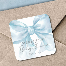 Pegatina Cuadrada Elegante Baby Shower Blue Bow