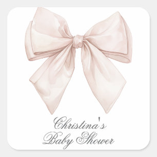Pegatina Cuadrada Elegante Baby Shower Bow Blanco