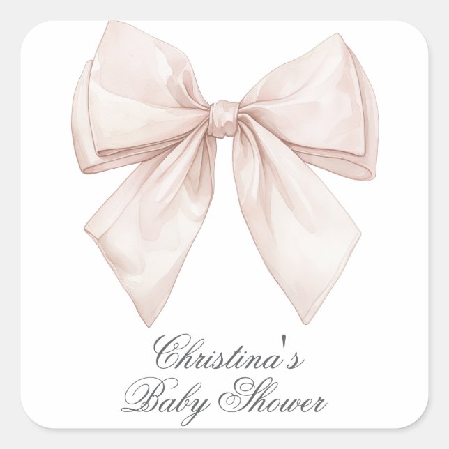 Pegatina Cuadrada Elegante Baby Shower Bow Blanco (Anverso)