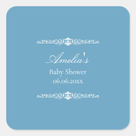 Pegatina Cuadrada Elegante Baby Shower de estilo Regencia Rosa 