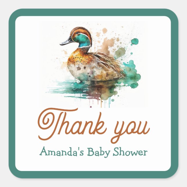 Pegatina Cuadrada Elegante Baby Shower de pato mallard enmarcado ver (Anverso)