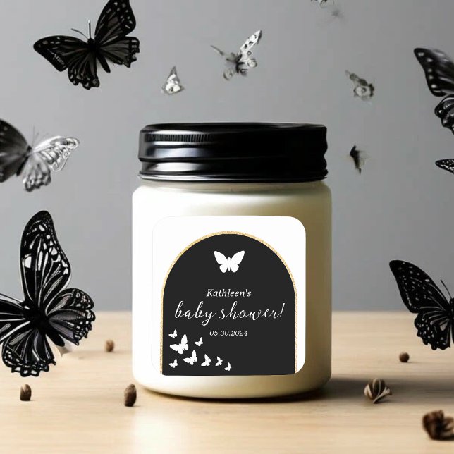 Pegatina Cuadrada Elegante Baby Shower Neutral De Género Blanco Y Ne (Stylish Black And White Gender Neutral Baby Shower Square Sticker)