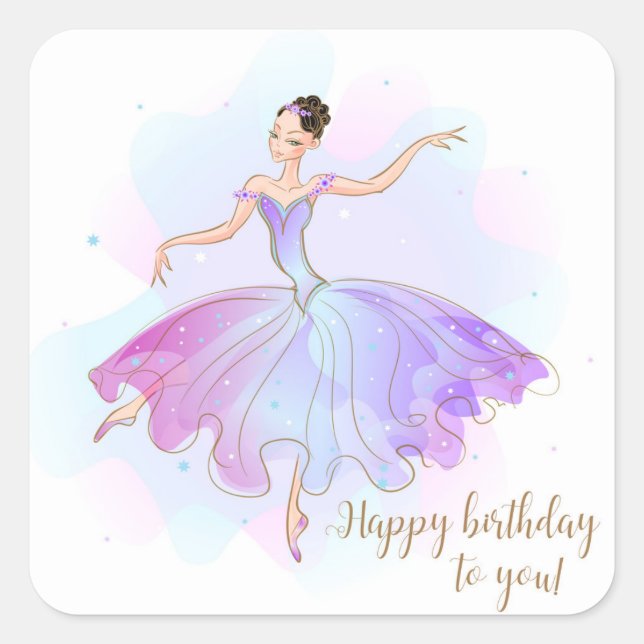 Pegatina Cuadrada Elegante Ballerina Birthday Wings | Cumpleaños (Anverso)