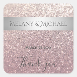 Pegatina Cuadrada Elegante banda purpurinoso de plata Gracias