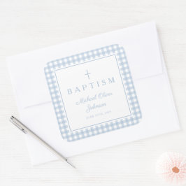 Pegatina Cuadrada Elegante Bautizo Niño Cuadro Azul Bebé
