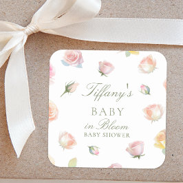 Pegatina Cuadrada Elegante Bebé acuarela En Chica De Bloom Baby Show