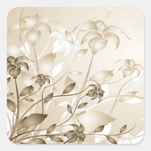 Pegatina Cuadrada Elegante Beige Lilies (Anverso)