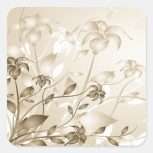 Pegatina Cuadrada Elegante Beige Lilies