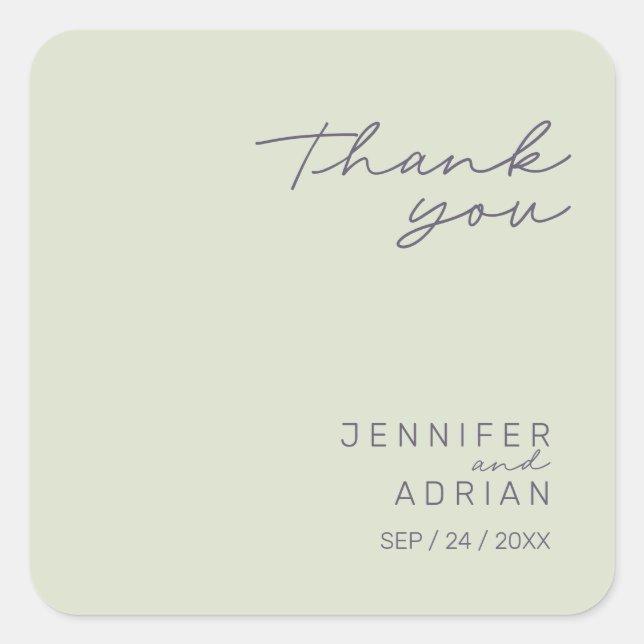 Pegatina Cuadrada Elegante Beige Minimal Gracias Boda (Anverso)
