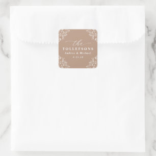 Pegatina Cuadrada Elegante Beige / Taupe Boda Clásico Cuadrado