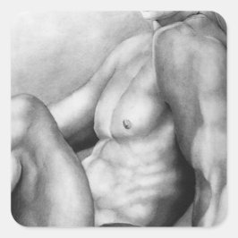Pegatina Cuadrada Elegante Bella Artes Masculino Nude-Male Bodybuild