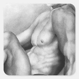 Pegatina Cuadrada Elegante Bella Artes Masculino Nude-Male Bodybuild