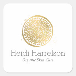 Pegatina Cuadrada Elegante Belleza Mandala Logo Faux Gold