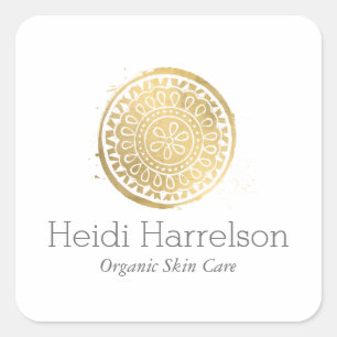 Pegatina Cuadrada Elegante Belleza Mandala Logo Faux Gold