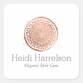 Pegatina Cuadrada Elegante Belleza Mandala Logo Roes Gold