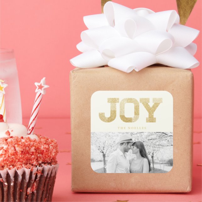 Pegatina Cuadrada Elegante bloque Font Gold Purpurina Alegría vacaci (Fiesta)