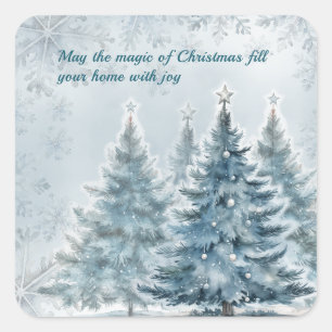 Pegatina Cuadrada Elegante Blue and Silver Winter Wonderland