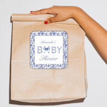 Elegante Blue Toile de Jouy y Bow Baby Shower