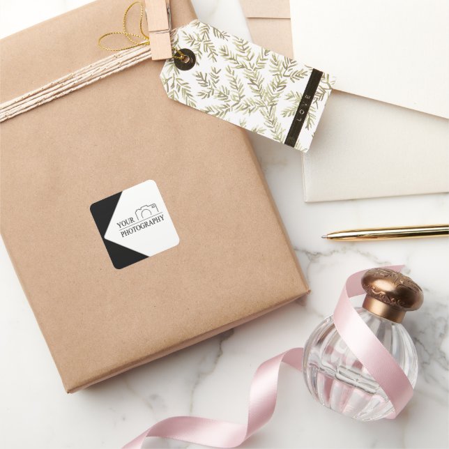 Pegatina Cuadrada Elegante boda Añadir fotografía personalizada (Regalar)