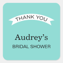 Pegatina Cuadrada Elegante Boda Aqua Blue Bridal Shower