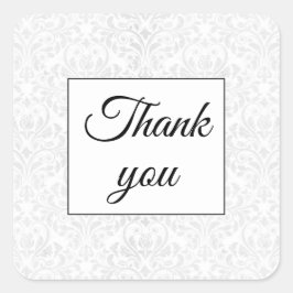 Pegatina Cuadrada Elegante Boda blanco Damask Gracias