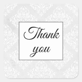 Pegatina Cuadrada Elegante Boda blanco Damask Gracias Simple