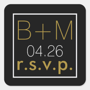 Pegatina Cuadrada elegante boda clásico r.s.v.p.