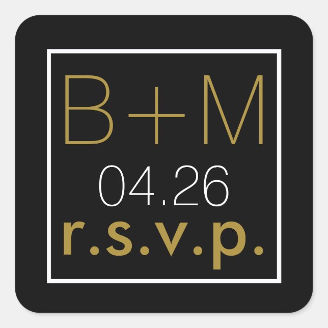 Pegatina Cuadrada elegante boda clásico r.s.v.p. (Anverso)