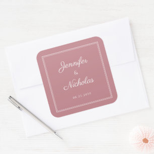 Pegatina Cuadrada Elegante Boda con Guion Rosa Polvoriento
