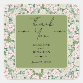 Pegatina Cuadrada Elegante Boda de Abrazo Floral