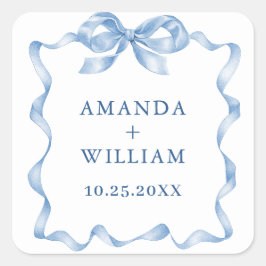 Pegatina Cuadrada Elegante Boda de barniz azul turbio