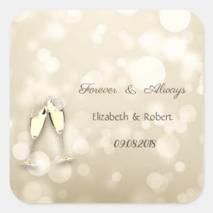 Pegatina Cuadrada Elegante Boda de Bokeh Wine Glasses