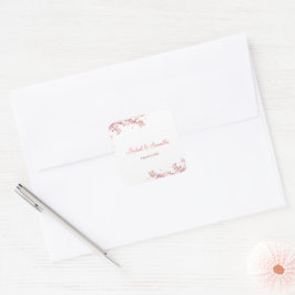 Pegatina Cuadrada Elegante Boda de cerezo en flor