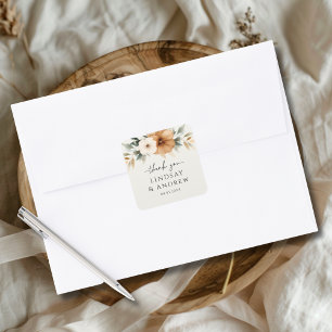 Pegatina Cuadrada Elegante Boda de Cobre y Beige Terroso