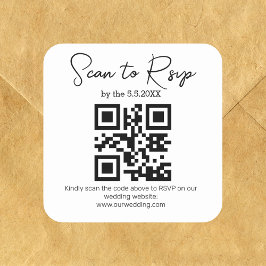 Pegatina Cuadrada elegante boda de código rsvp qr minimalista