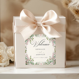 Pegatina Cuadrada Elegante Boda de Jardín con Toque Rosado