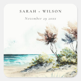 Pegatina Cuadrada Elegante Boda de la costa de la Palm Beach