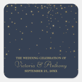 Pegatina Cuadrada Elegante Boda de la Marina y las Estrellas de Oro