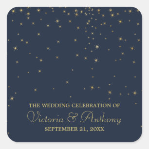 Pegatina Cuadrada Elegante Boda de la Marina y las Estrellas de Oro